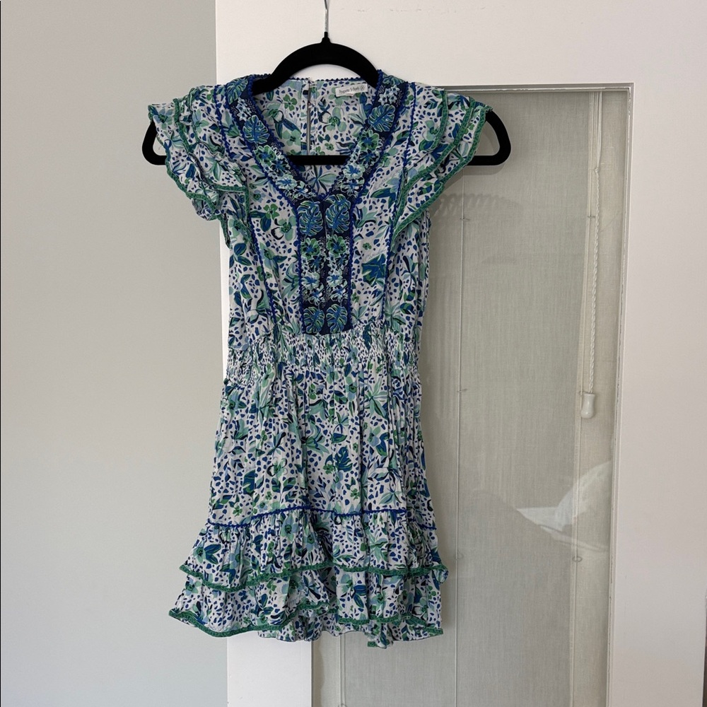 Poupette St. Barth Blue and Green Ruffle Dress